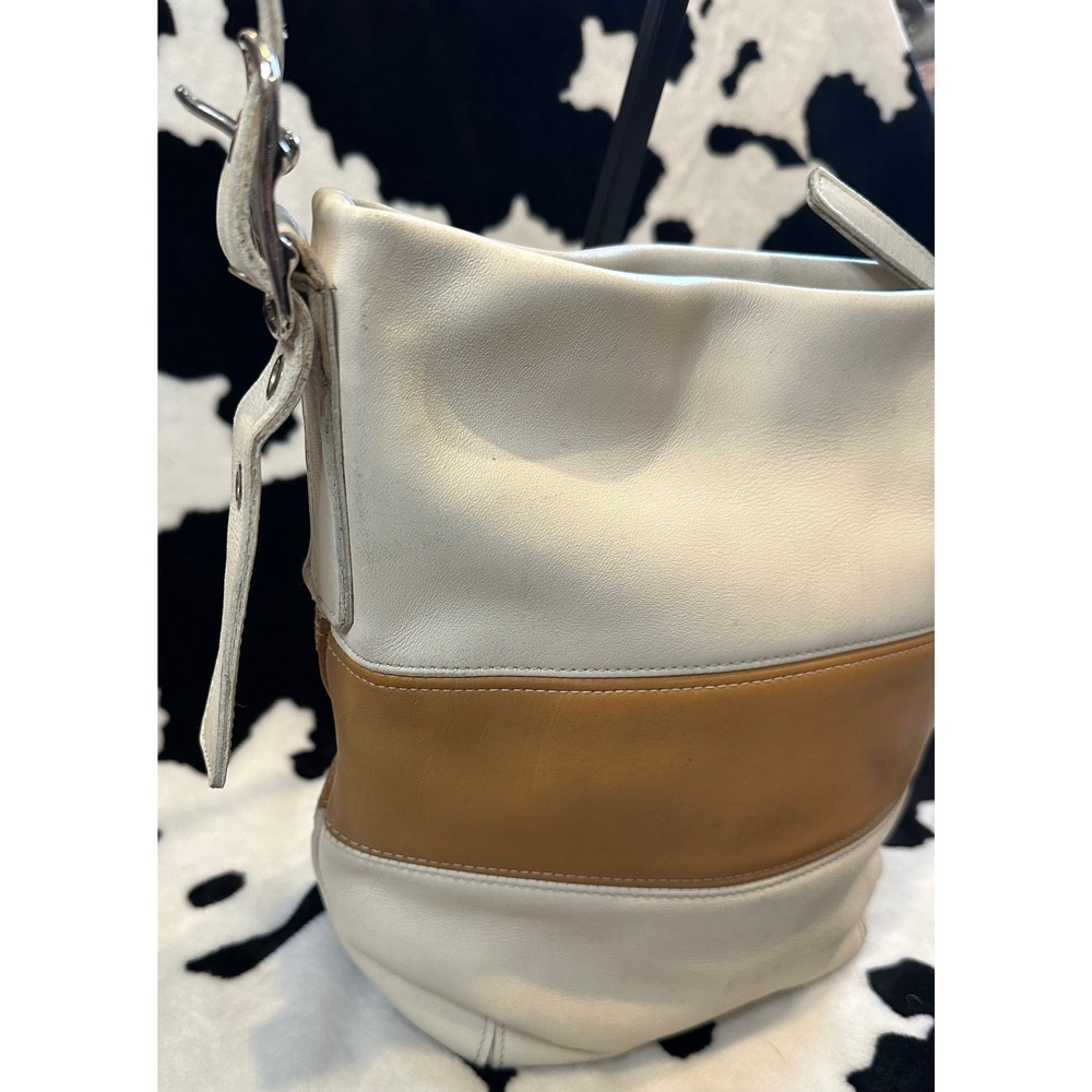 Coach Vintage 9173 Leather Bucket Bag Two Tone White Tan Shoulder Bag - Picture 7 of 11